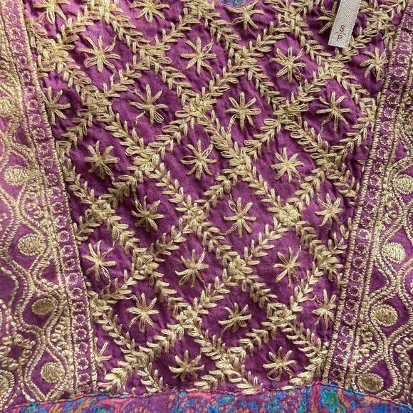 Free People Purple Paisley Embroidered Drawstring Waist Boho Blouse - Picture 7 of 12